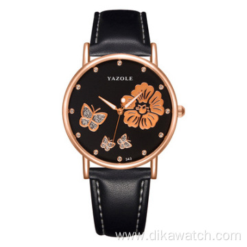 YAZOLE 343 Top Brand Fashion Butterfly Rose Gold Women Watches Luxury Rhinestone Quartz Watch Elegant Design Lady Wristwatch